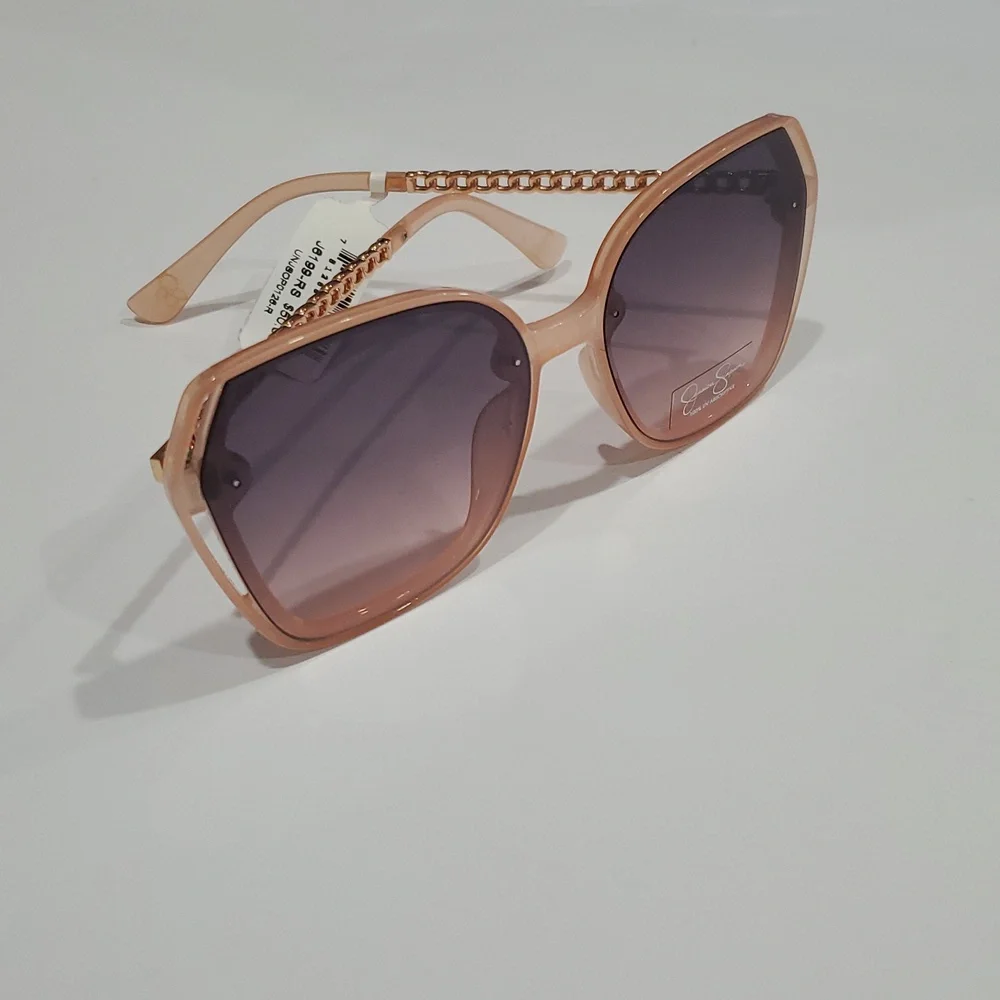 Jessica Simpson J6199 pink gold‎ chainlink style metal arms oval sunglasses new